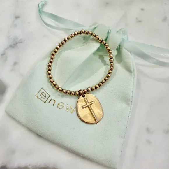 Preowned Enewton Inspire Gold Beaded Bracelet 4mm with Cross Large - Picture 2 of 4
